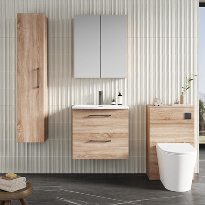 Lana 600mm Wall Hung 2 Drawer Vanity Unit & Basin - Bleached Oak
