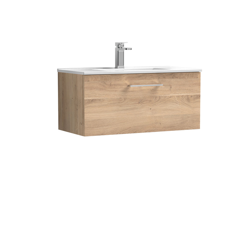 Lana 800mm Wall Hung 1 Drawer Vanity Unit & Basin - Bleached Oak