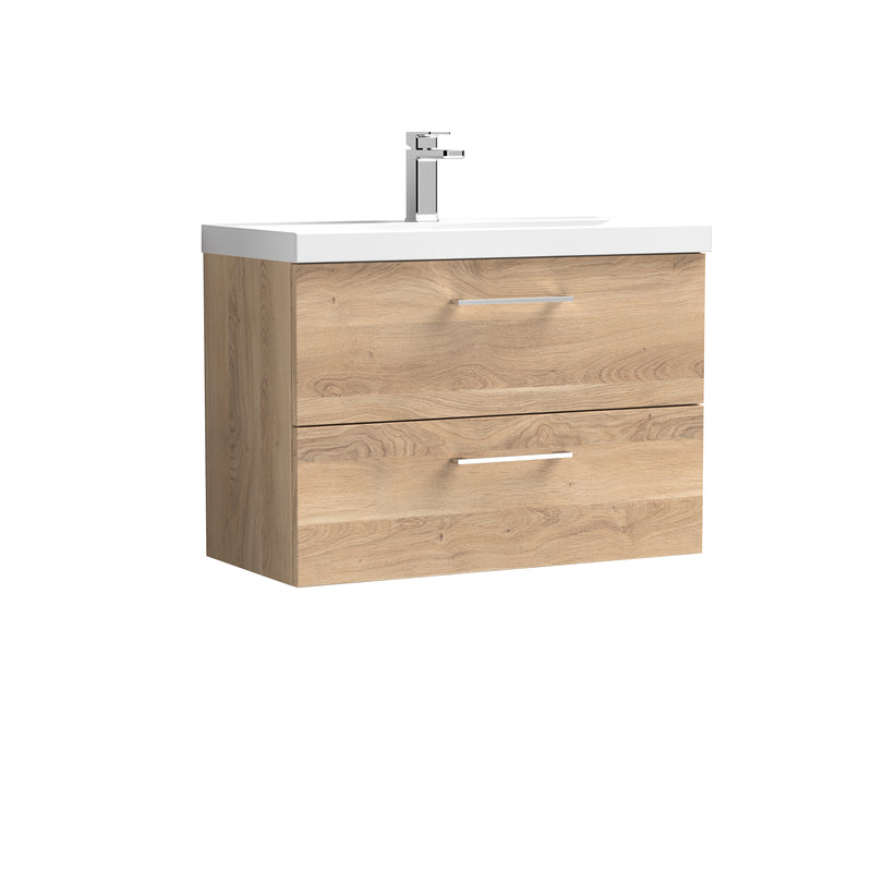 Lana 800mm Wall Hung 2 Drawer Vanity Unit & Basin - Bleached Oak