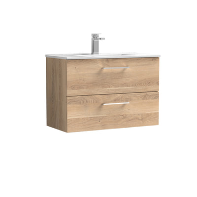 Lana 800mm Wall Hung 2 Drawer Vanity Unit & Basin - Bleached Oak