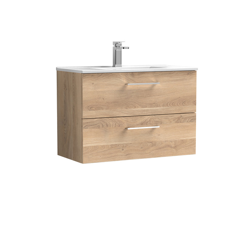 Lana 800mm Wall Hung 2 Drawer Vanity Unit & Basin - Bleached Oak