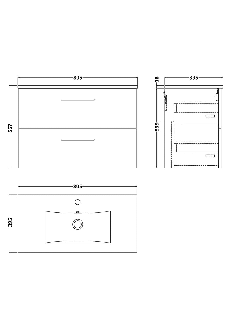 Lana 800mm Wall Hung 2 Drawer Vanity Unit & Basin - Bleached Oak