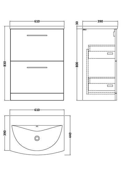 Lana 800mm Floor Standing 2 Drawer Vanity Unit & Basin - Bathroom Furniture Range