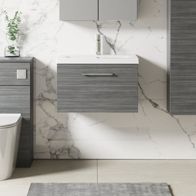 Lana 600mm Wall Hung 1 Drawer Vanity Unit & Basin - Anthracite Woodgrain