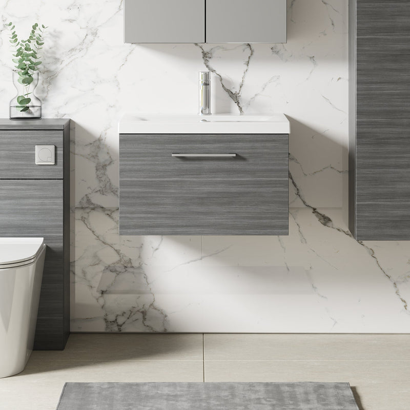 Lana 600mm Wall Hung 1 Drawer Vanity Unit & Basin - Anthracite Woodgrain