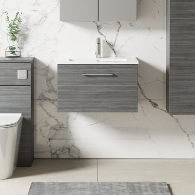 Lana 600mm Wall Hung 1 Drawer Vanity Unit & Basin - Anthracite Woodgrain