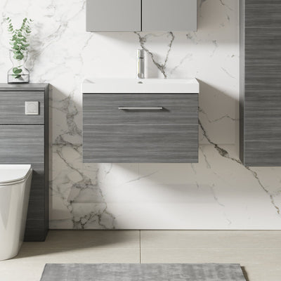 Lana 600mm Wall Hung 1 Drawer Vanity Unit & Basin - Anthracite Woodgrain