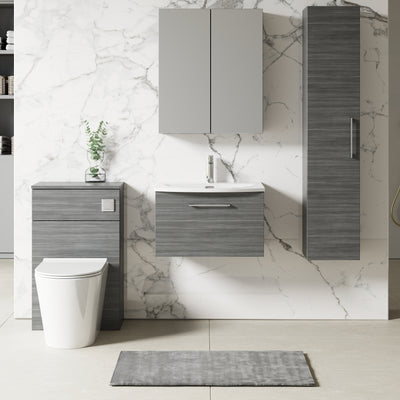 Lana 600mm Wall Hung 1 Drawer Vanity Unit & Basin - Anthracite Woodgrain