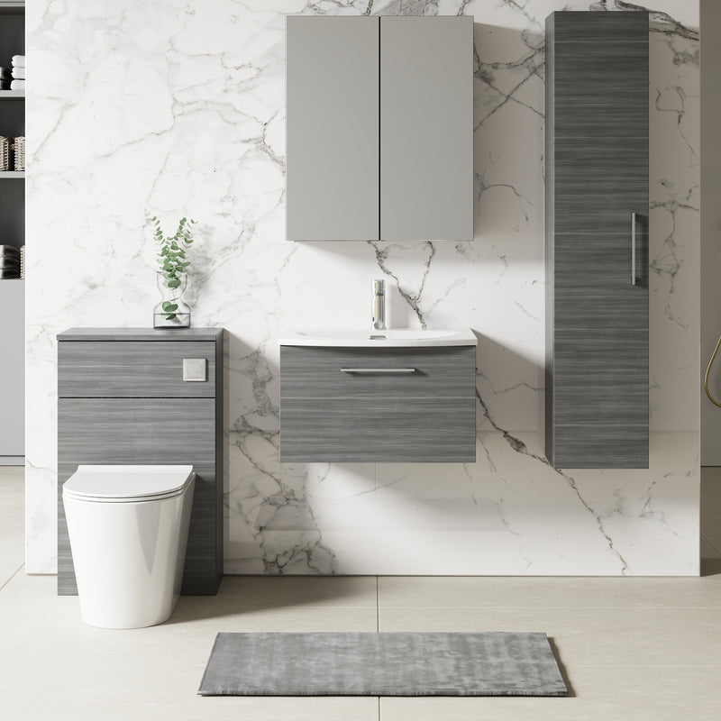 Lana 600mm Wall Hung 1 Drawer Vanity Unit & Basin - Anthracite Woodgrain