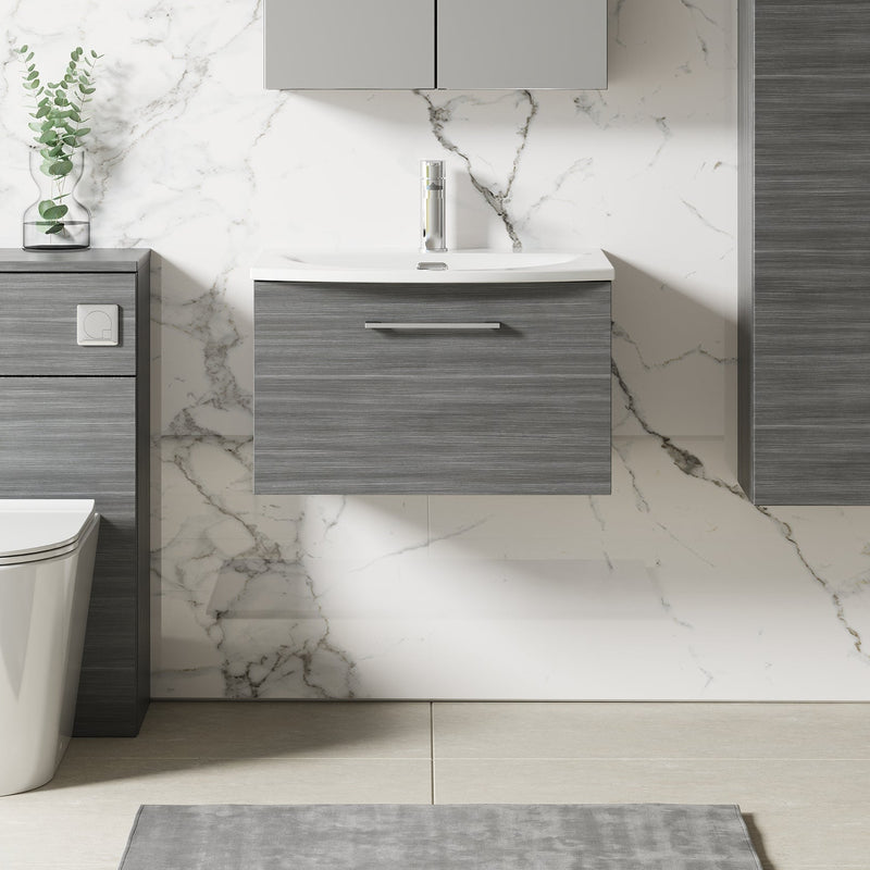 Lana 600mm Wall Hung 1 Drawer Vanity Unit & Basin - Anthracite Woodgrain