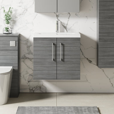 Lana 600mm Wall Hung 2 Door Vanity Unit & Basin - Anthracite Woodgrain