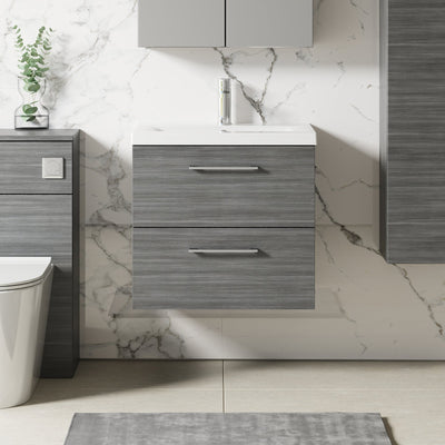 Lana 600mm Wall Hung 2 Drawer Vanity Unit & Basin - Anthracite Woodgrain