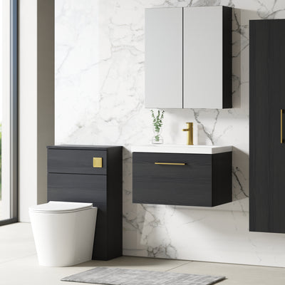 Lana 600mm Wall Hung 1 Drawer Vanity Unit & Basin - Charcoal Black Woodgrain