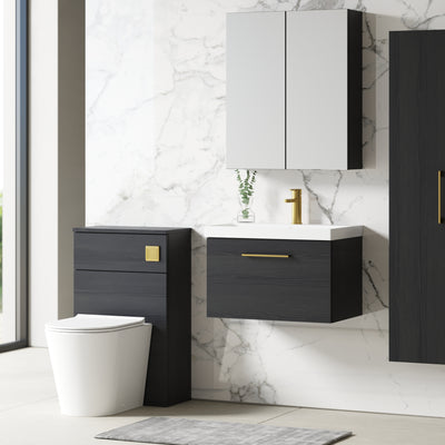 Lana 600mm Wall Hung 1 Drawer Vanity Unit & Basin - Charcoal Black Woodgrain
