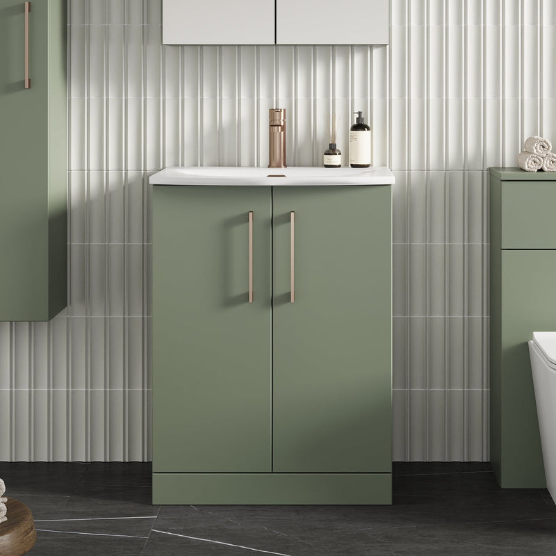 Lana 600mm Floorstanding 2 Door Vanity Unit & Basin - Satin Green