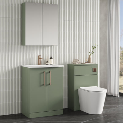 Lana 600mm Floorstanding 2 Door Vanity Unit & Basin - Satin Green