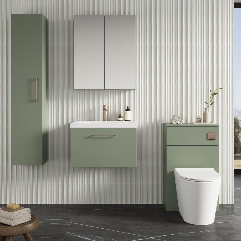 Lana 600mm Wall Hung 1 Drawer Vanity Unit & Basin - Satin Green
