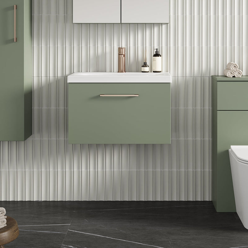 Lana 600mm Wall Hung 1 Drawer Vanity Unit & Basin - Satin Green