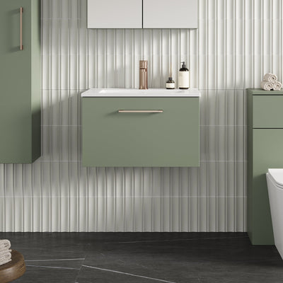 Lana 600mm Wall Hung 1 Drawer Vanity Unit & Basin - Satin Green