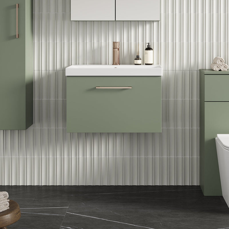 Lana 600mm Wall Hung 1 Drawer Vanity Unit & Basin - Satin Green