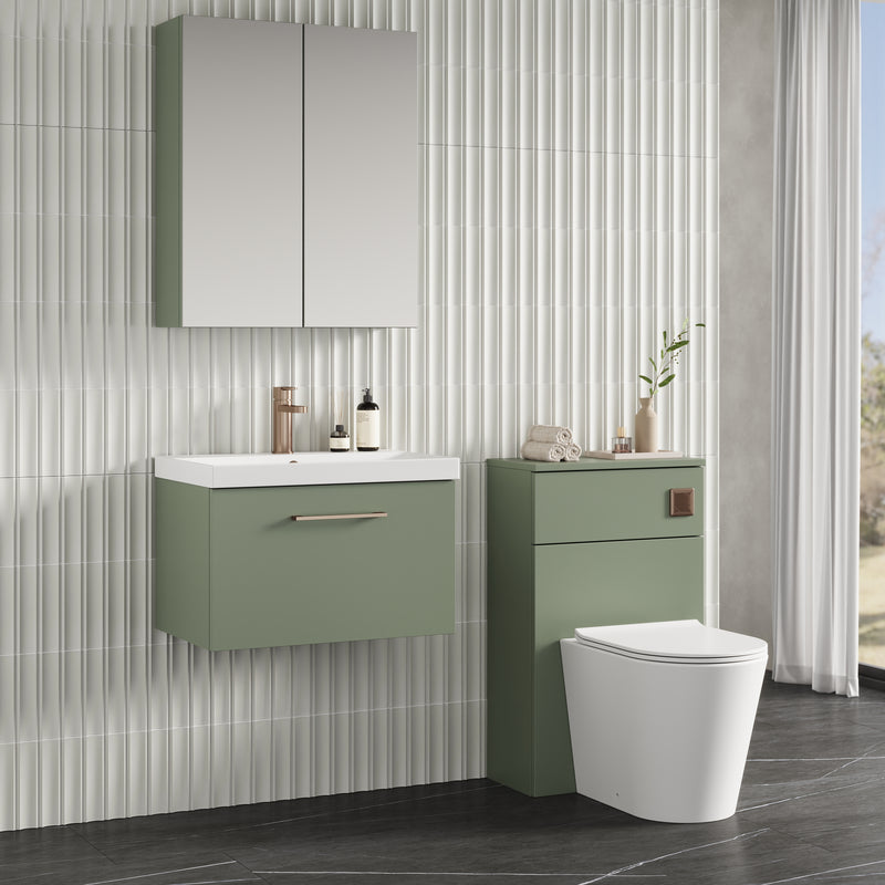 Lana 600mm Wall Hung 1 Drawer Vanity Unit & Basin - Satin Green