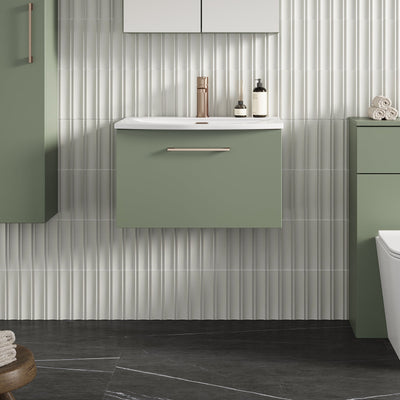 Lana 600mm Wall Hung 1 Drawer Vanity Unit & Basin - Satin Green