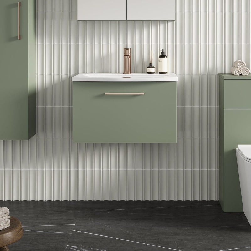 Lana 600mm Wall Hung 1 Drawer Vanity Unit & Basin - Satin Green