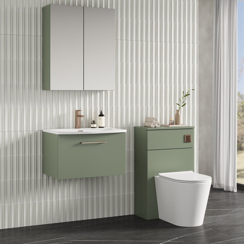 Lana 600mm Wall Hung 1 Drawer Vanity Unit & Basin - Satin Green