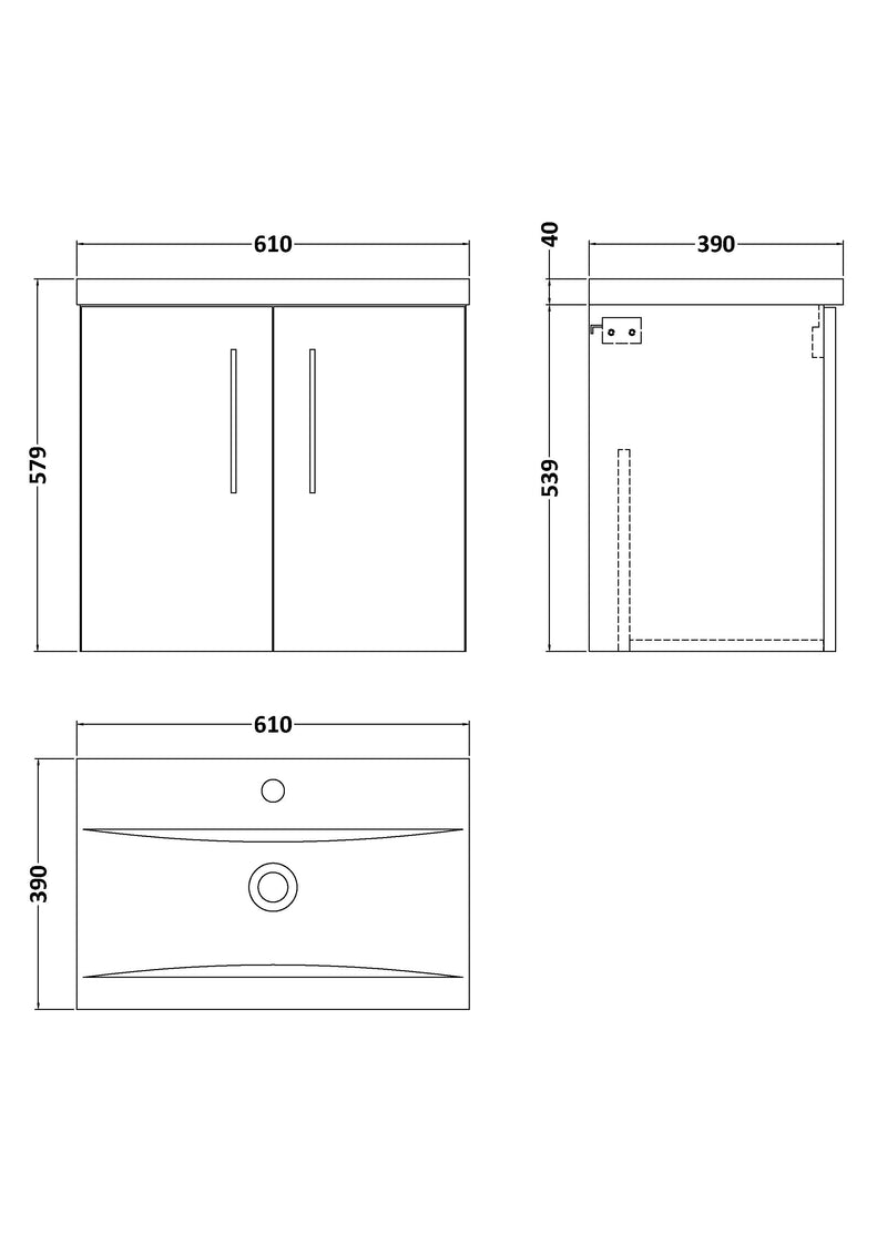 Lana 600mm Wall Hung 2 Door Vanity Unit & Basin - Satin Green