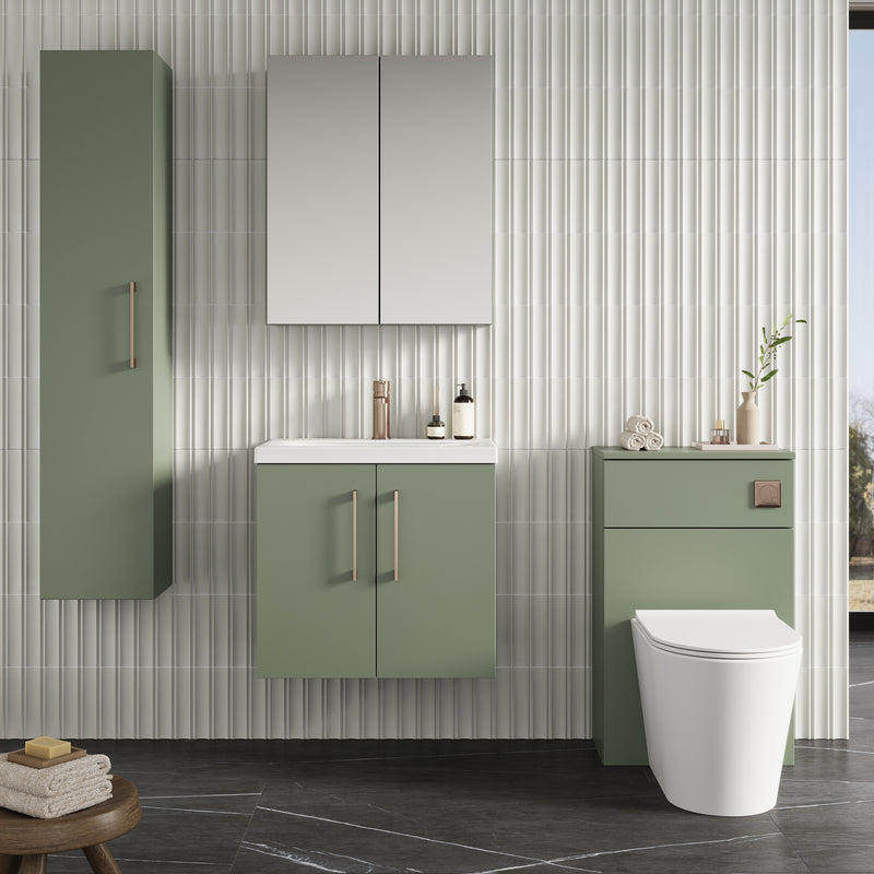 Lana 600mm Wall Hung 2 Door Vanity Unit & Basin - Satin Green