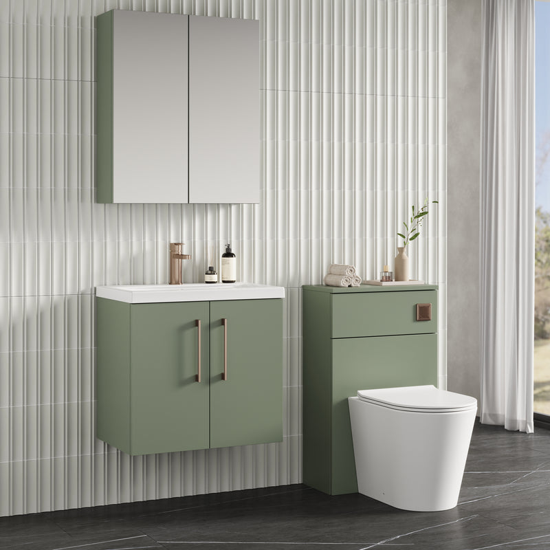 Lana 600mm Wall Hung 2 Door Vanity Unit & Basin - Satin Green