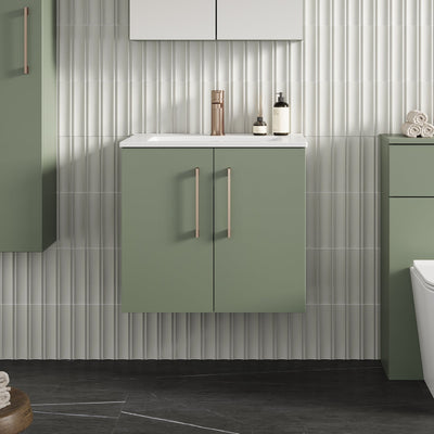 Lana 600mm Wall Hung 2 Door Vanity Unit & Basin - Satin Green