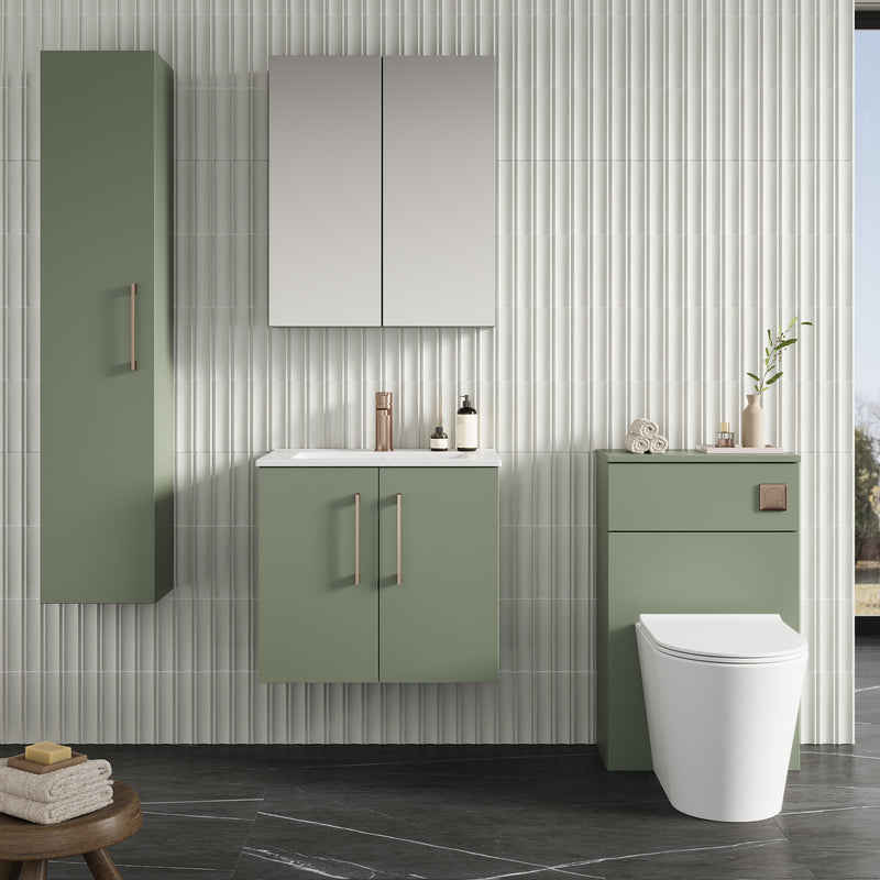 Lana 600mm Wall Hung 2 Door Vanity Unit & Basin - Satin Green
