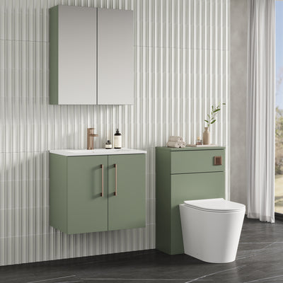 Lana 600mm Wall Hung 2 Door Vanity Unit & Basin - Satin Green