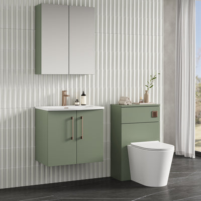 Lana 600mm Wall Hung 2 Door Vanity Unit & Basin - Satin Green