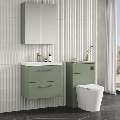 Lana 600mm Wall Hung 2 Drawer Vanity Unit & Basin - Satin Green