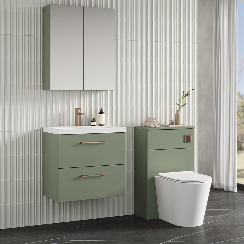 Lana 600mm Wall Hung 2 Drawer Vanity Unit & Basin - Satin Green