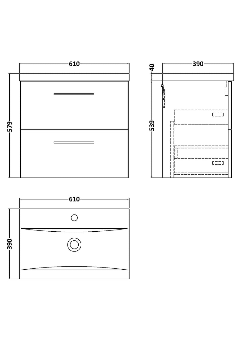 Lana 600mm Wall Hung 2 Drawer Vanity Unit & Basin - Satin Green