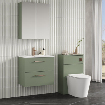 Lana 600mm Wall Hung 2 Drawer Vanity Unit & Basin - Satin Green