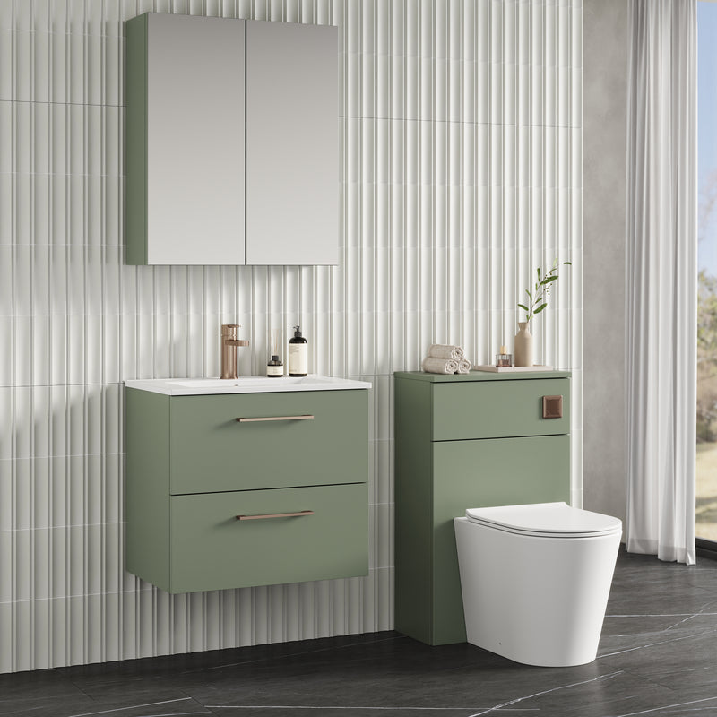 Lana 600mm Wall Hung 2 Drawer Vanity Unit & Basin - Satin Green