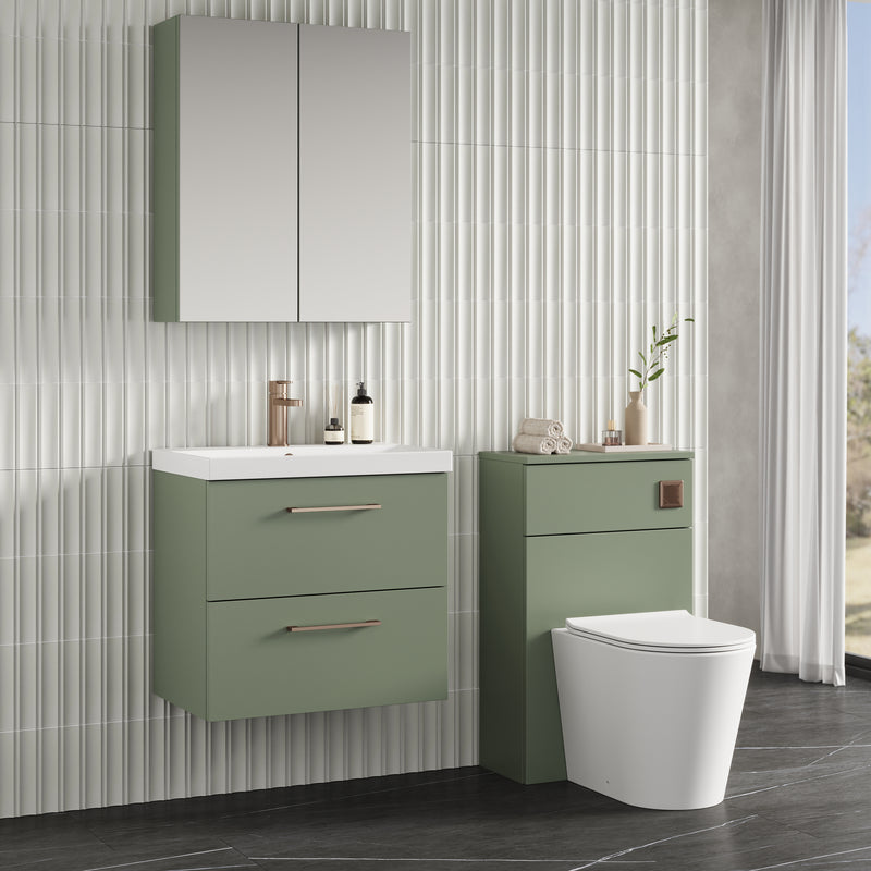 Lana 600mm Wall Hung 2 Drawer Vanity Unit & Basin - Satin Green