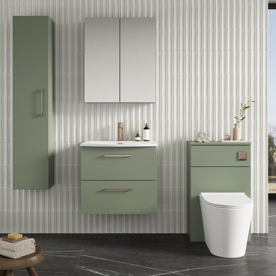 Lana 600mm Wall Hung 2 Drawer Vanity Unit & Basin - Satin Green