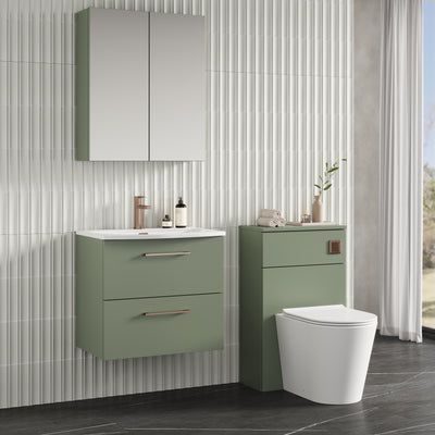 Lana 600mm Wall Hung 2 Drawer Vanity Unit & Basin - Satin Green