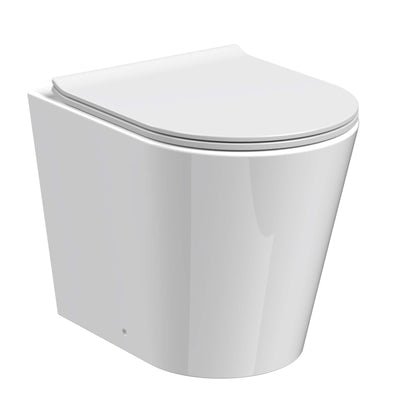 Eden Compact White WC Unit + Lana Round Rimless Back To Wall Toilet Bundle With Square Matt Black Flush Button