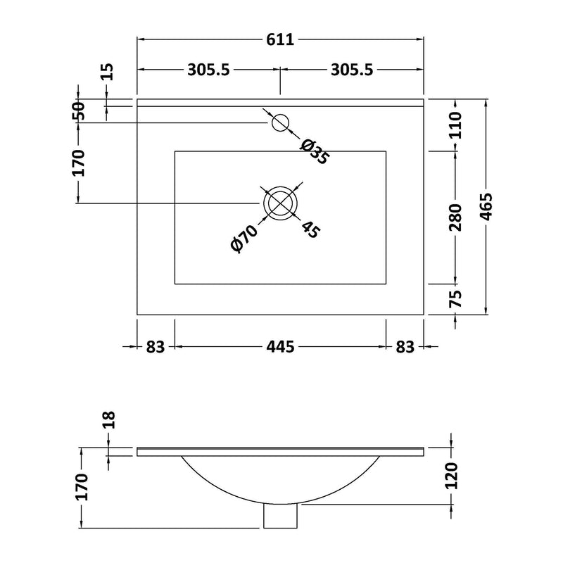 Classique 600mm Wall Hung Vanity Unit With 1 Drawer With Minimalist Ceramic Basin - Satin White