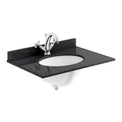 Classique 600mm Wall Hung Vanity Unit With 1 Drawer With Black Marble Worktop With Round Basin - Soft Black