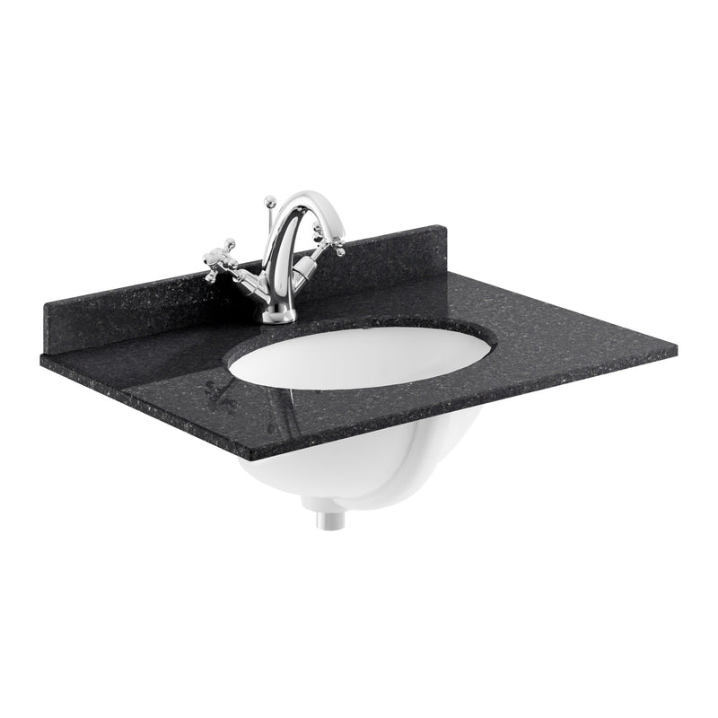 Classique 600mm Floor Standing Vanity Unit With 2 Doors With Black Marble Worktop With Round Basin - Soft Black