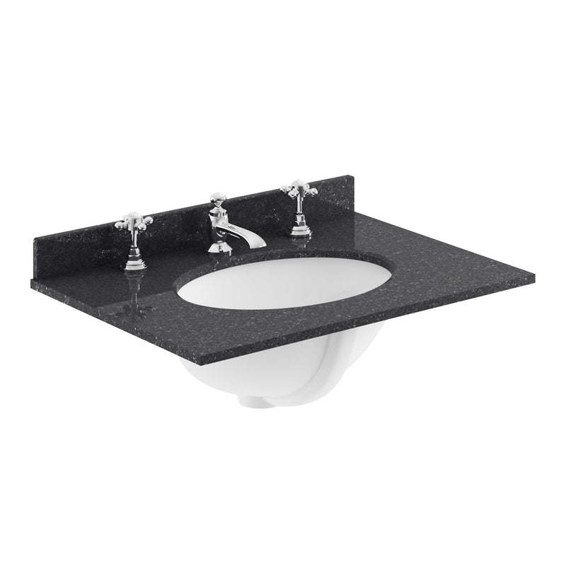 Classique 600mm Floor Standing Vanity Unit With 2 Doors With Black Marble Worktop With Round Basin - Satin Grey