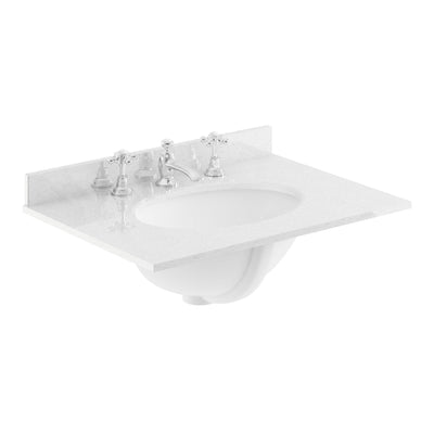 Classique 600mm Floor Standing Vanity Unit With 2 Doors With White Marble Worktop With Round Basin - Satin Green