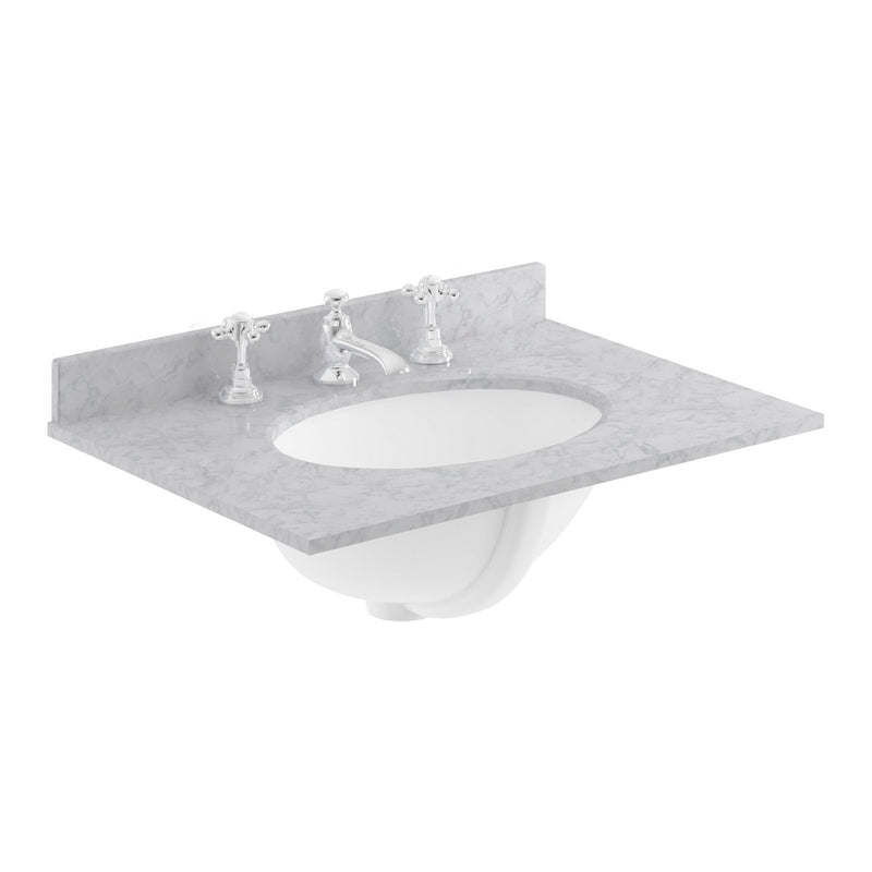 Classique 600mm Wall Hung Vanity Unit With 1 Drawer With Grey Marble Worktop With Round Basin - Soft Black